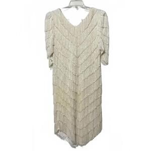 Vintage 1960s Stretch Full Fringe White Dress Size M-L